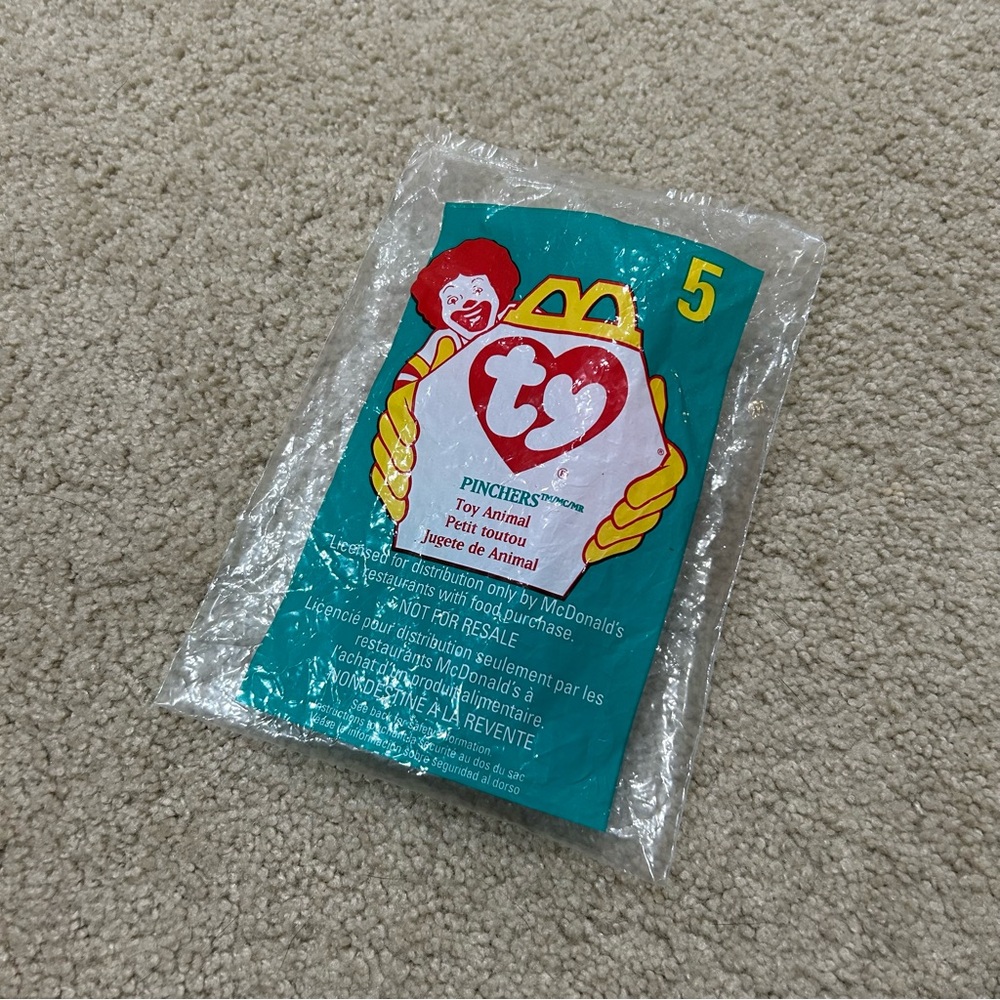 1998 McDonalds #5 Ty Teenie Beanie Babies Pinchers The Lobster Happy Meal Toy